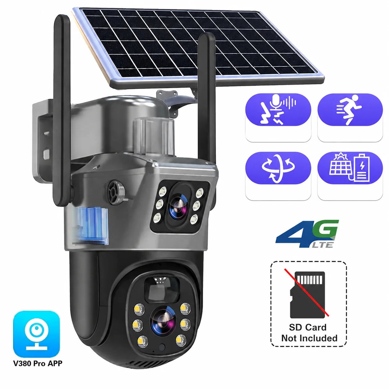Security Camera 4K Dual-Lens 10x Zoom Solar Rechargeable