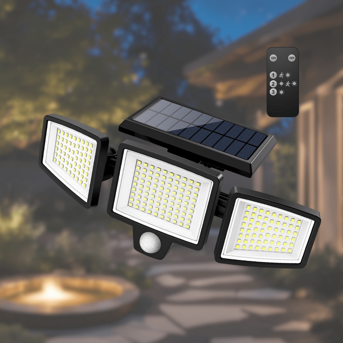 Security Light Solar-Powered Triple-Head Motion Sensor