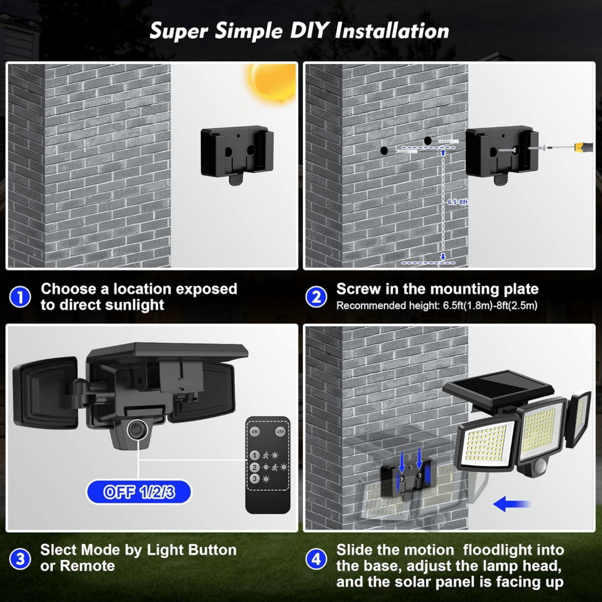 Security Light Solar-Powered Triple-Head Motion Sensor