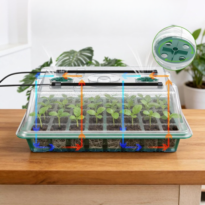 Seed Starter Kit USB LED Timer 24 Cell Vented Dome