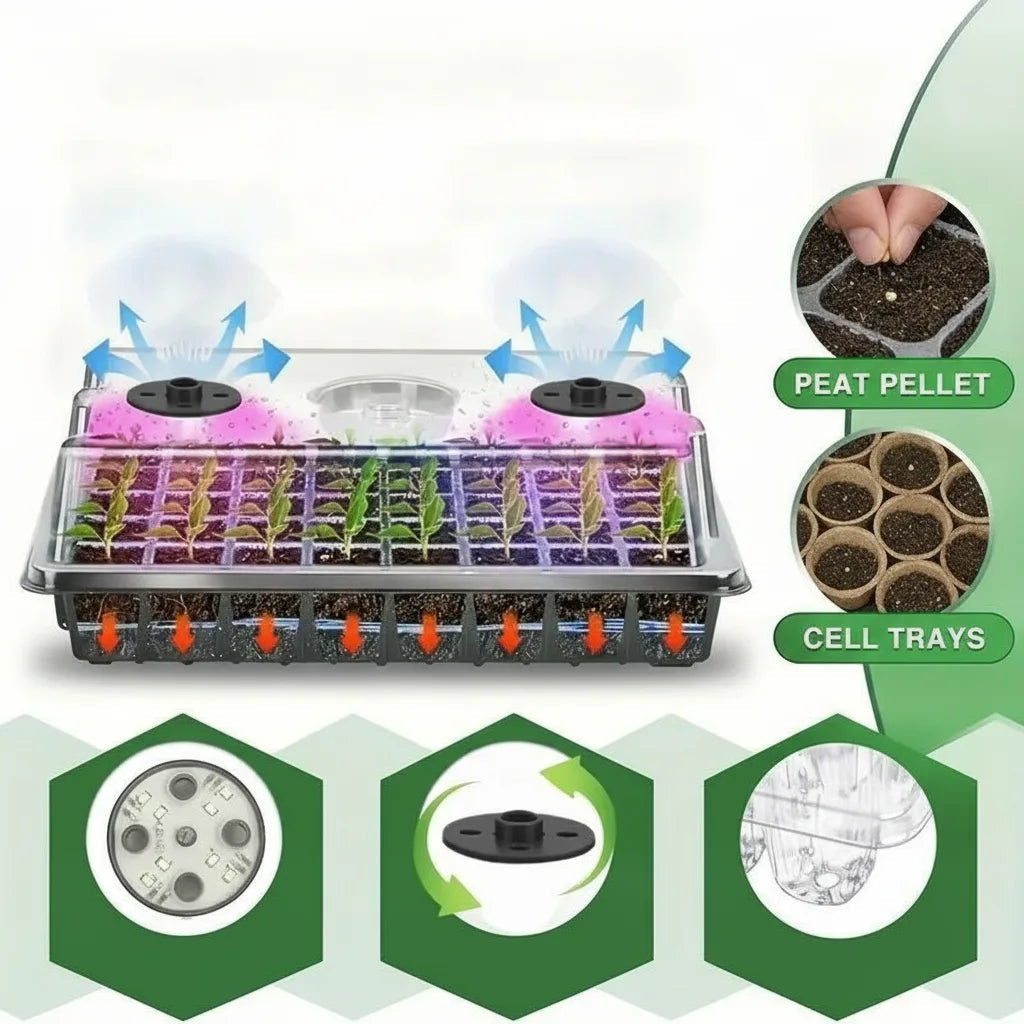 Seed Starter Kit USB LED Timer 24 Cell Vented Dome