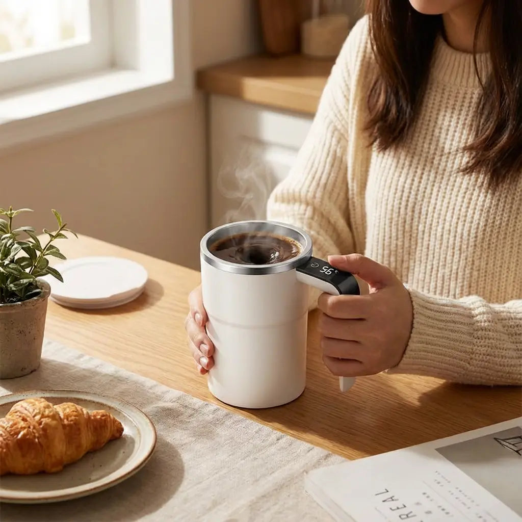 Self-Stirring Coffee Mug Stainless Steel LED Display