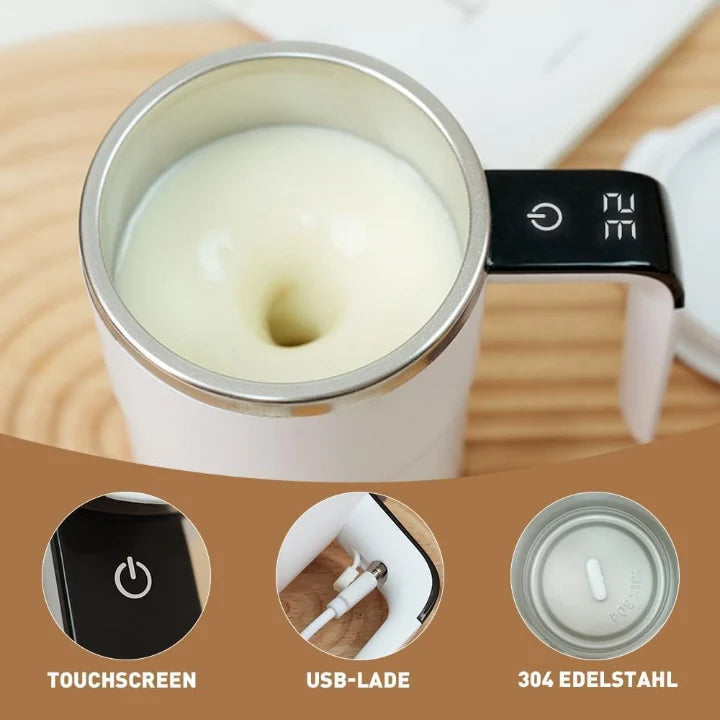 Self-Stirring Mug One-Touch Stainless Steel Interior