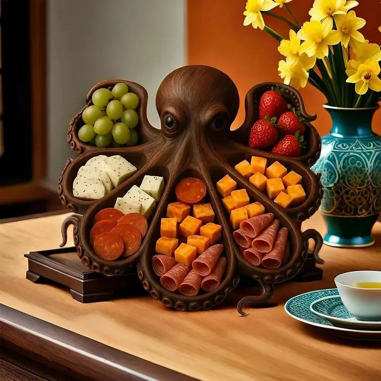 Serving Board Octopus Shape Handcrafted Wood