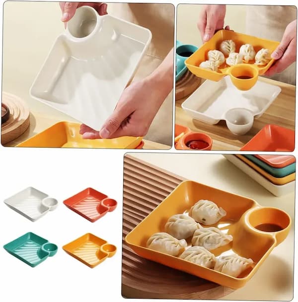 Serving Plate Separate Sauce Compartment Dishwasher Safe