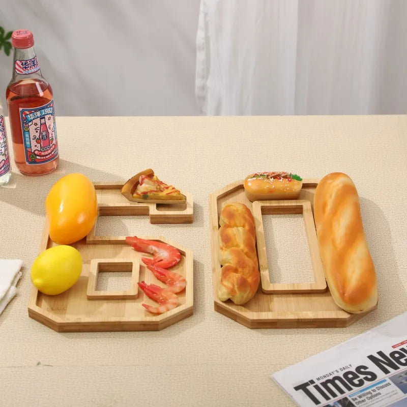 Serving Tray Number-Shaped Bamboo Numbers 0-9