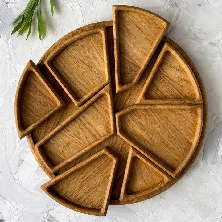 Serving Tray Set Premium Wood 8 Removable Compartments