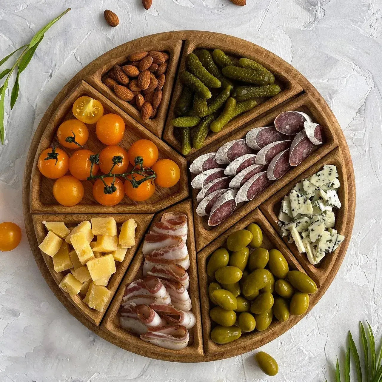 Serving Tray Set Round Premium Wood Removable Compartments
