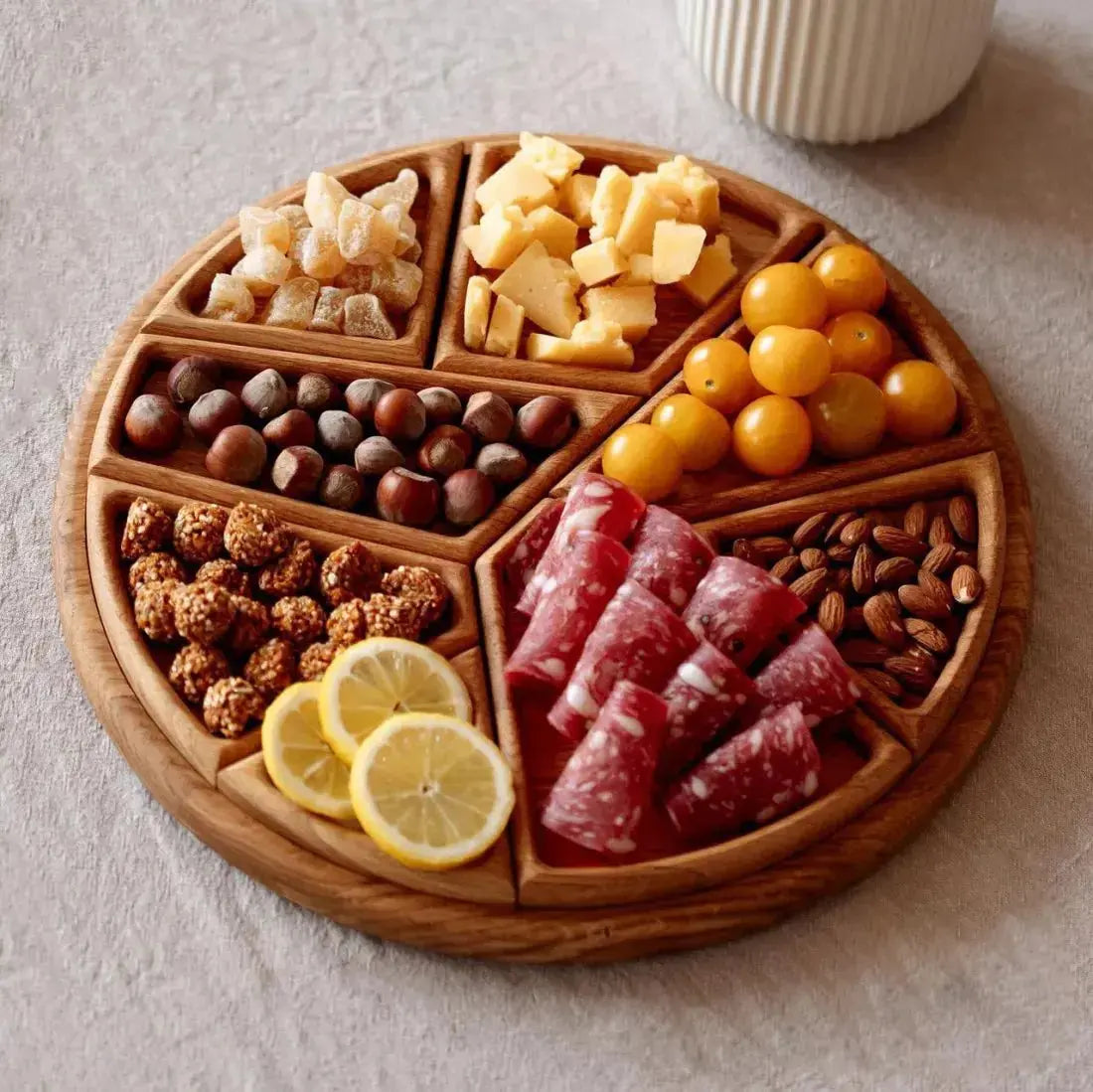 Serving Tray Set Round Premium Wood Removable Compartments
