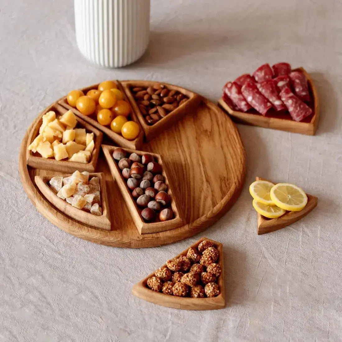 Serving Tray Set Round Premium Wood Removable Compartments