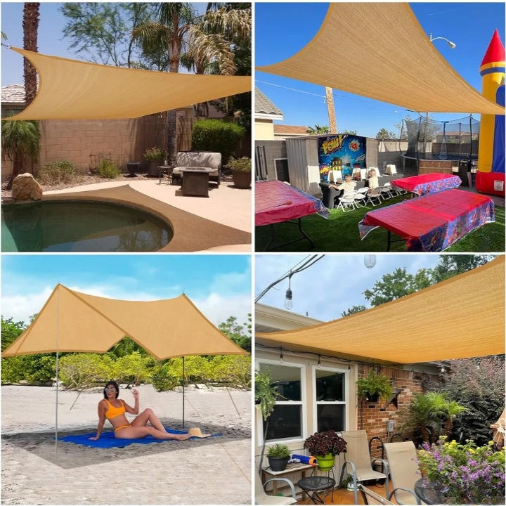 Shade Sail Rectangular PU-Coated Polyester UV Protection Reinforced Edges