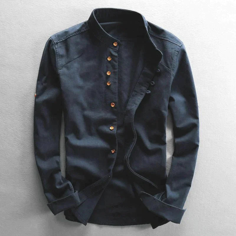 Shirt Japan-Style Linen & Cotton Stand-Up Collar
