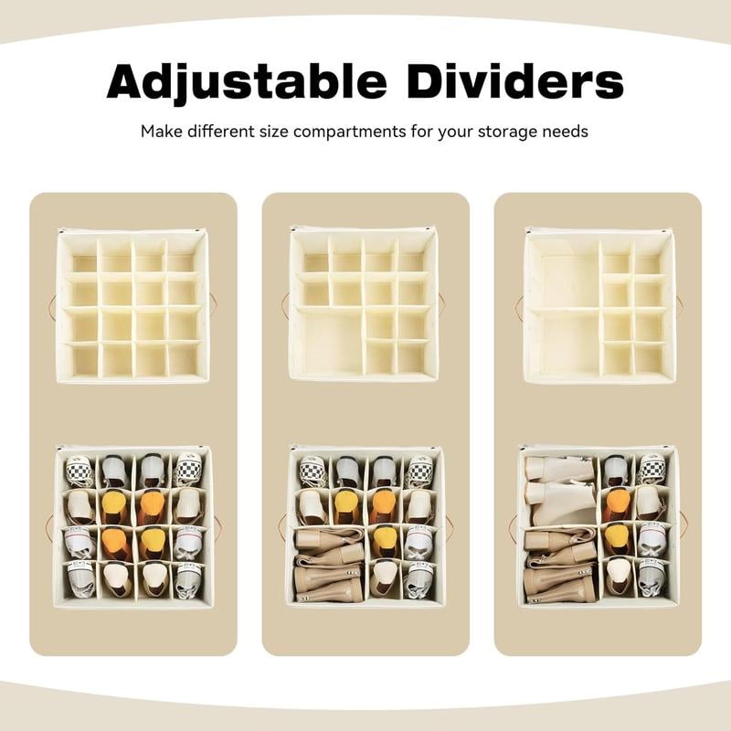 Shoe Organizer Adjustable Dividers & Clear Cover