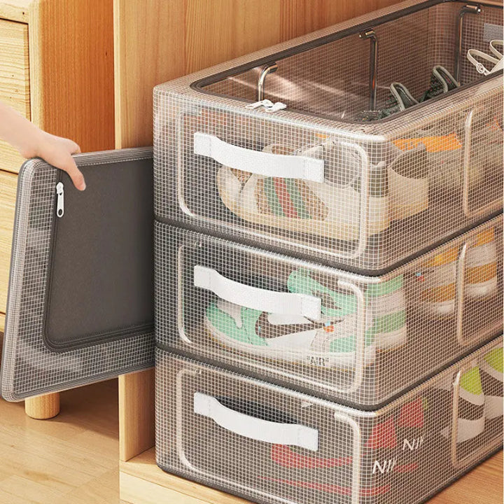 Shoe Storage Box Transparent Front Opening Stackable