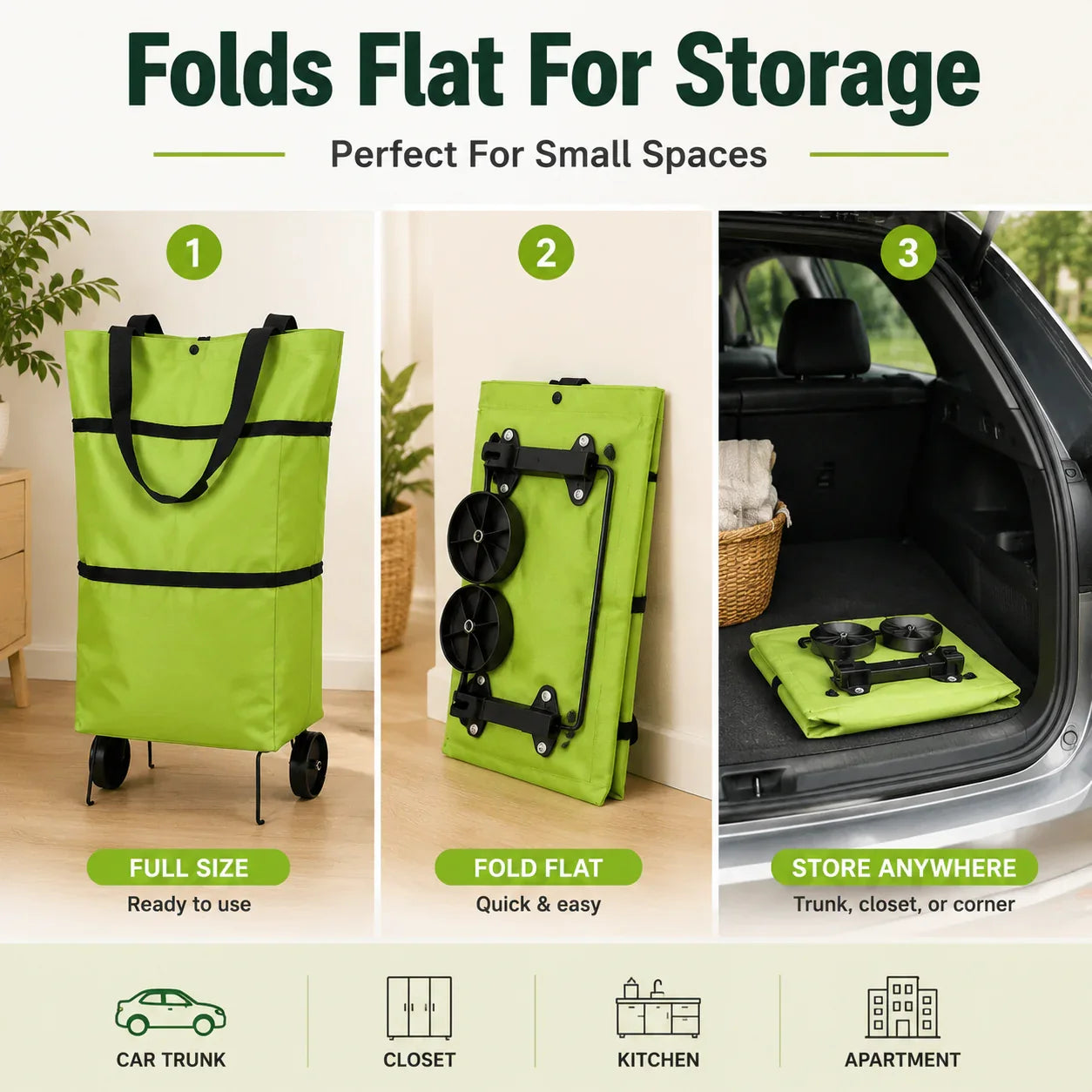 Shopping Bag 2-in-1 Foldable Wheels & Padded Handles