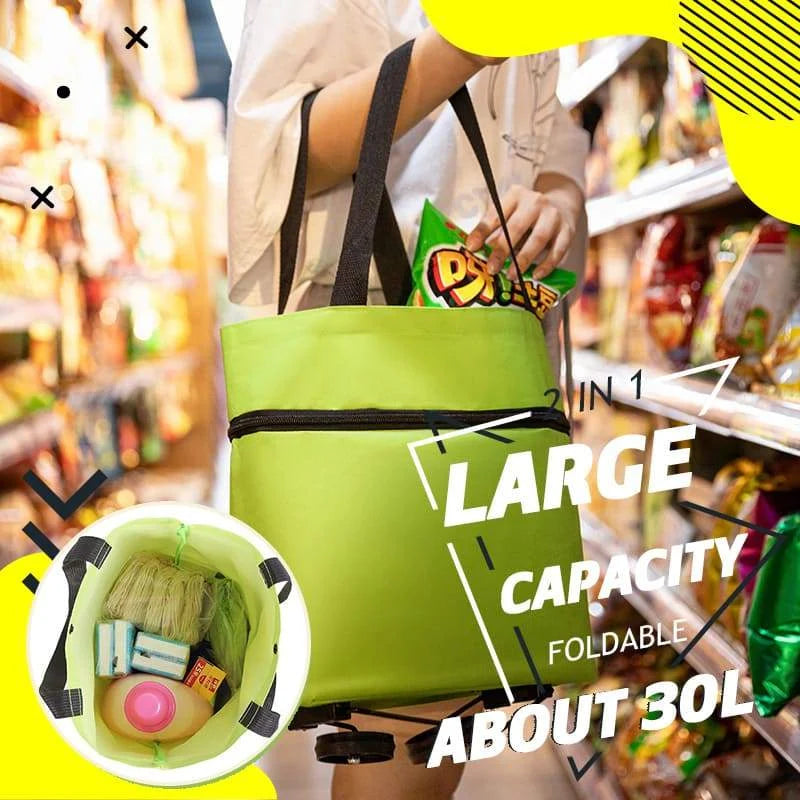 Shopping Bag 2-in-1 Foldable Wheels & Padded Handles