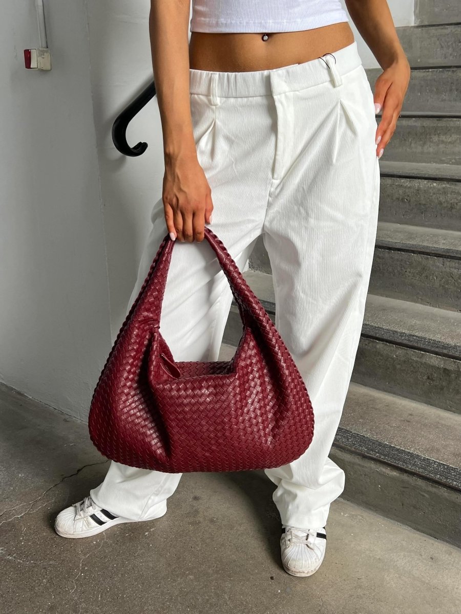 Shoulder Bag Braided Leather Zipper Closure