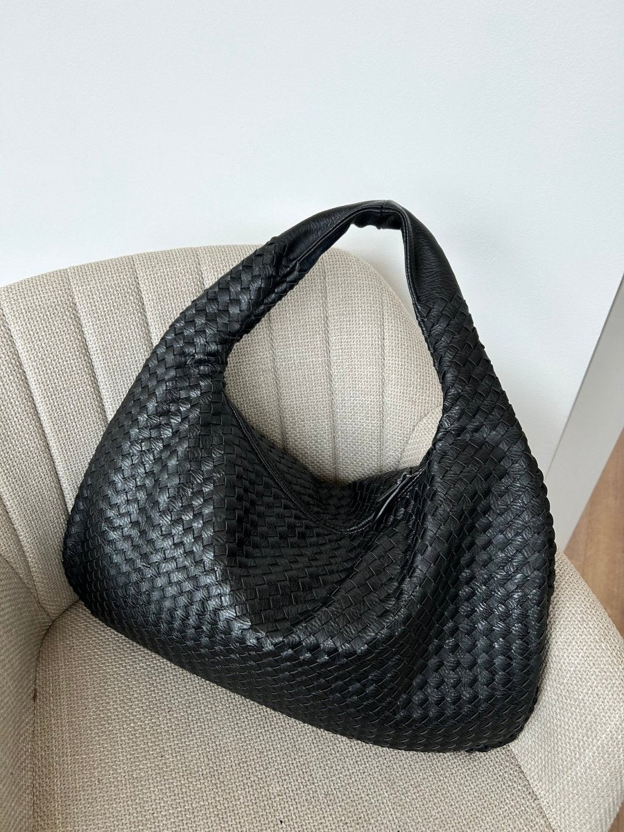 Shoulder Bag Braided Leather Zipper Closure