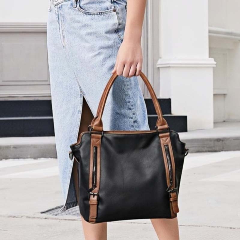 Shoulder Bag Convertible 3-in-1 PU Leather Padded Laptop Compartment