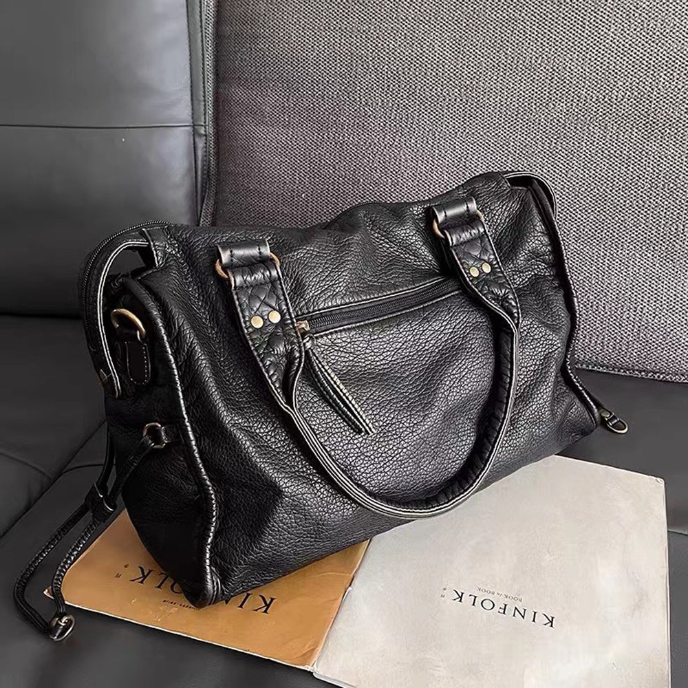Shoulder Bag Fits A4 Vintage-Washed PU Leather Detachable Strap