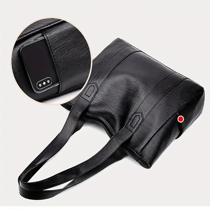 Shoulder Bag Smooth PU Leather Spacious Interior Adjustable Strap
