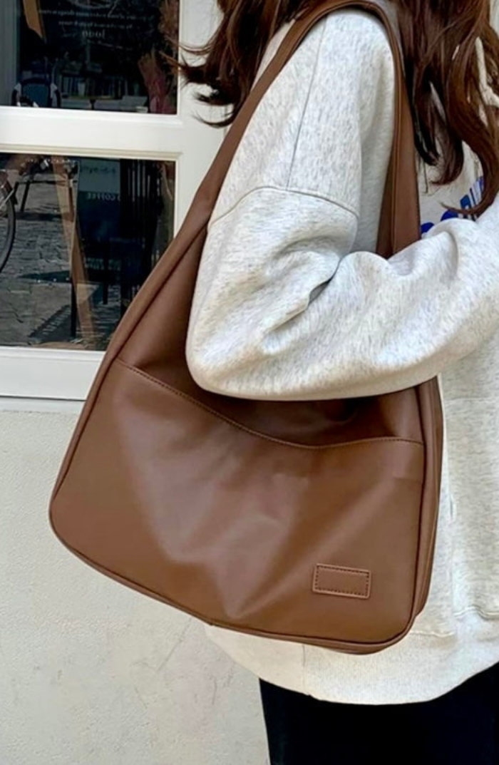 Shoulder Bag Soft Faux Leather Wide Strap Front Pocket