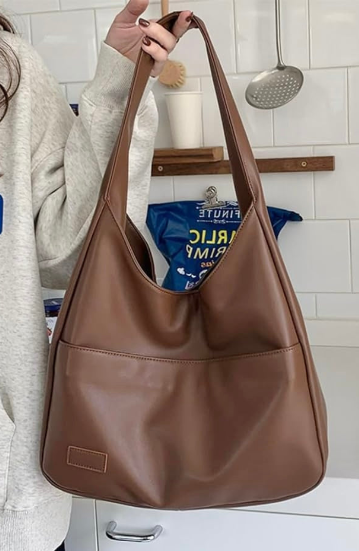 Shoulder Bag Soft Faux Leather Wide Strap Front Pocket