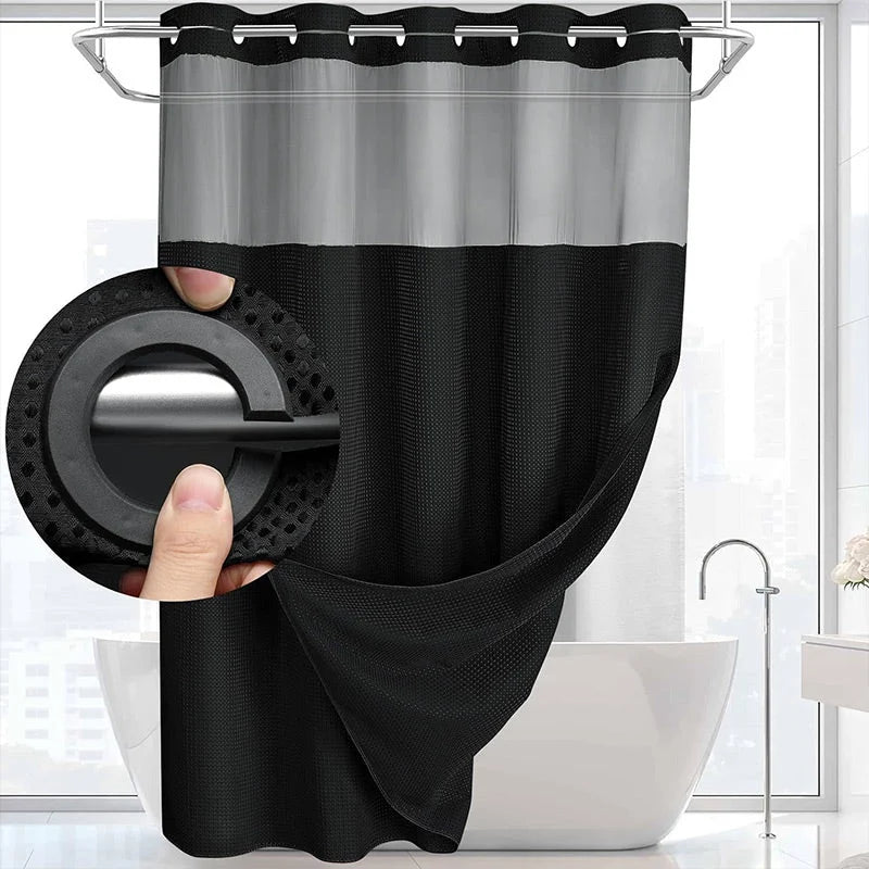 Shower Curtain Hookless Snap & Double-Layer Waterproof