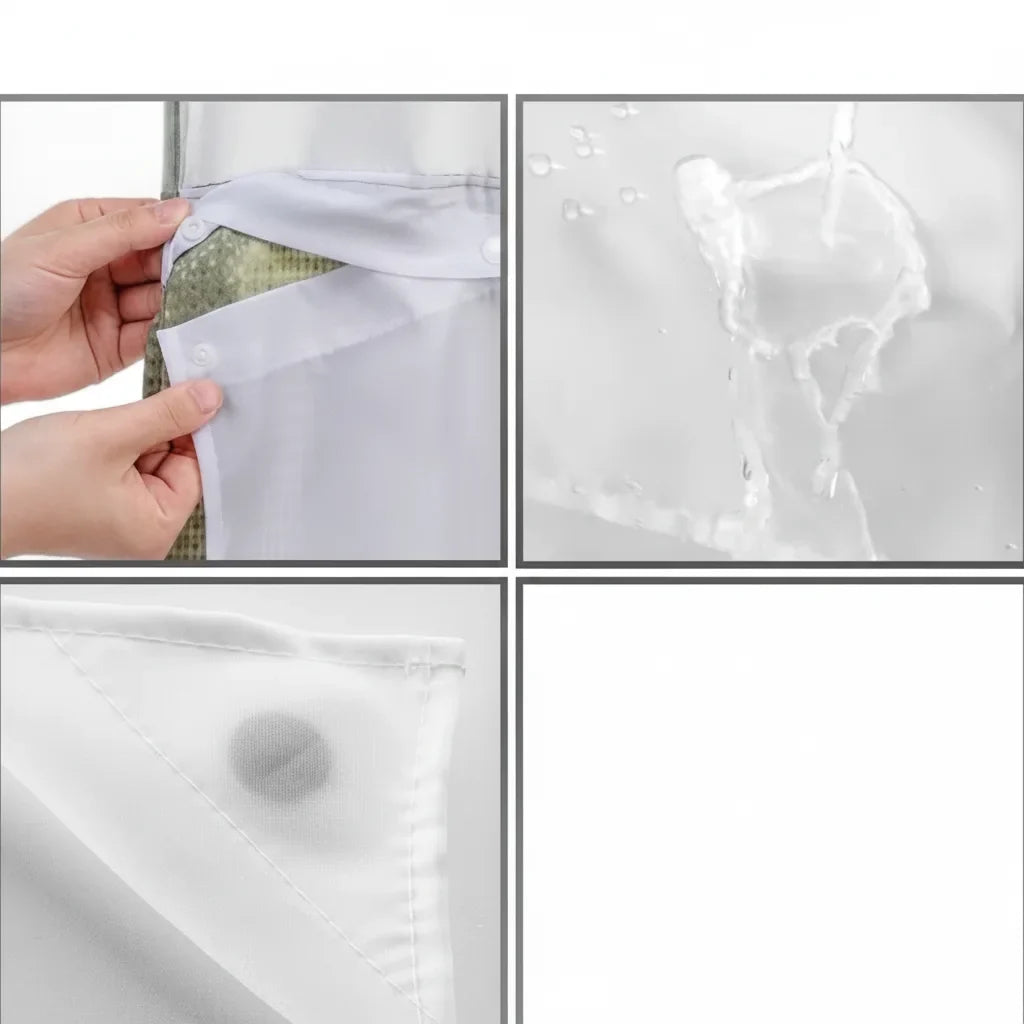 Shower Curtain Hookless Snap & Double-Layer Waterproof