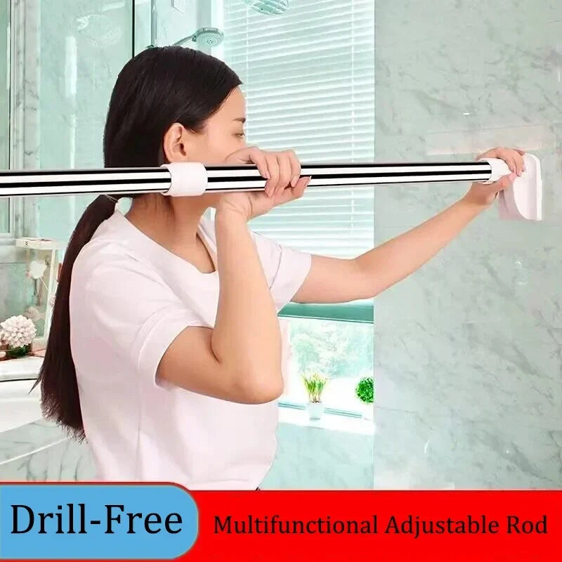Shower Curtain Rod Telescopic No-Drill Adhesive Stainless Steel