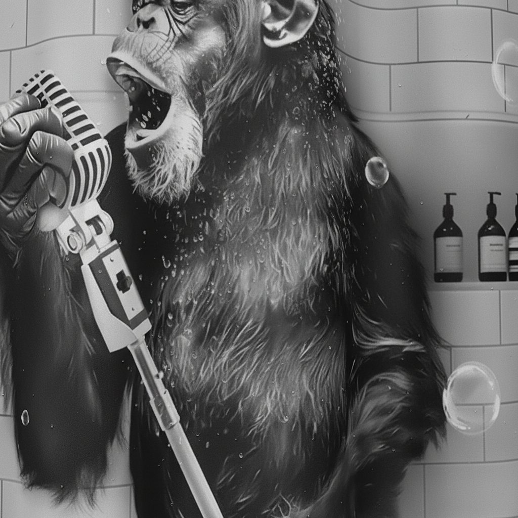 Shower Curtain Water-Repellent Polyester Black & White Monkey Motif