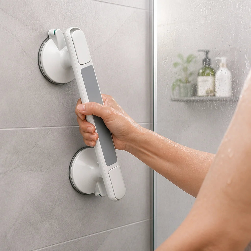 Shower Grab Handle Locking Suction Cups & Safety Indicator