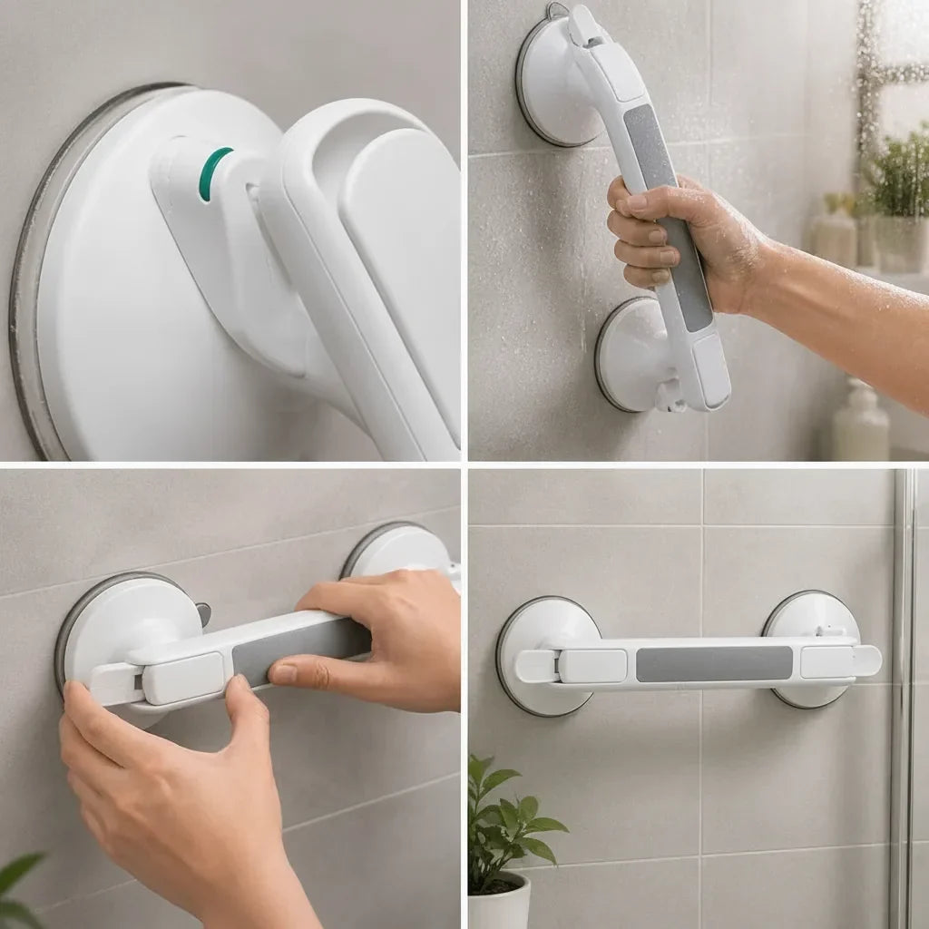 Shower Grab Handle Locking Suction Cups & Safety Indicator