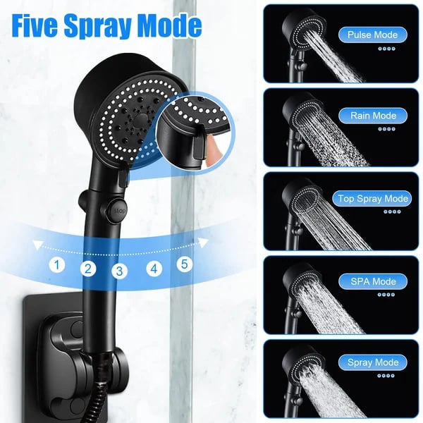 Shower Head Pressure-Boosting 5 Spray Modes Self-Cleaning Silicone Nozzles