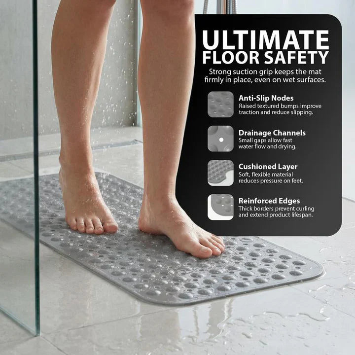 Shower Mat Non-Slip Suction-Cup Backing Drain Holes Full Coverage