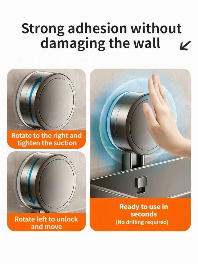 Shower Shelf Drill-Free Suction Mount Aluminum Drainage & Hooks