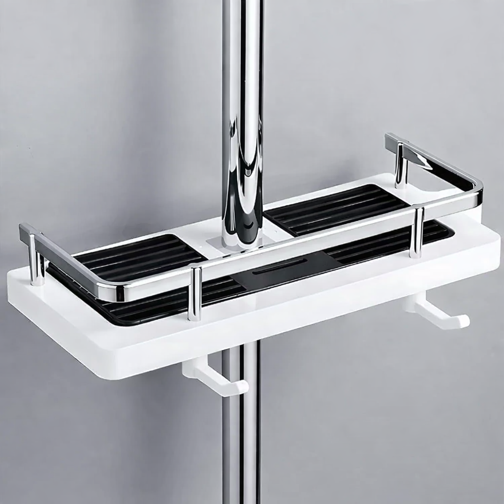 Shower Shelf Organizer Clamp-On Drill-Free Height-Adjustable Rust-Resistant