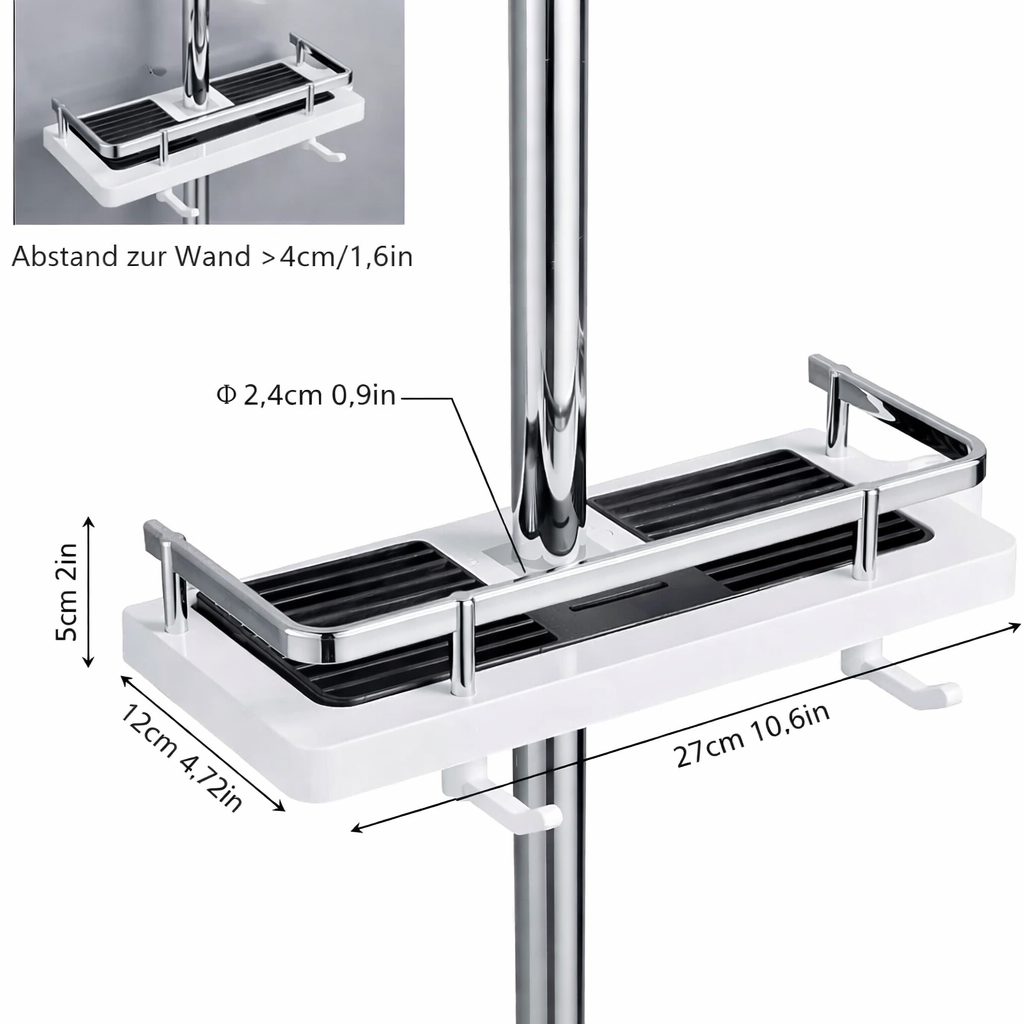 Shower Shelf Organizer Clamp-On Drill-Free Height-Adjustable Rust-Resistant