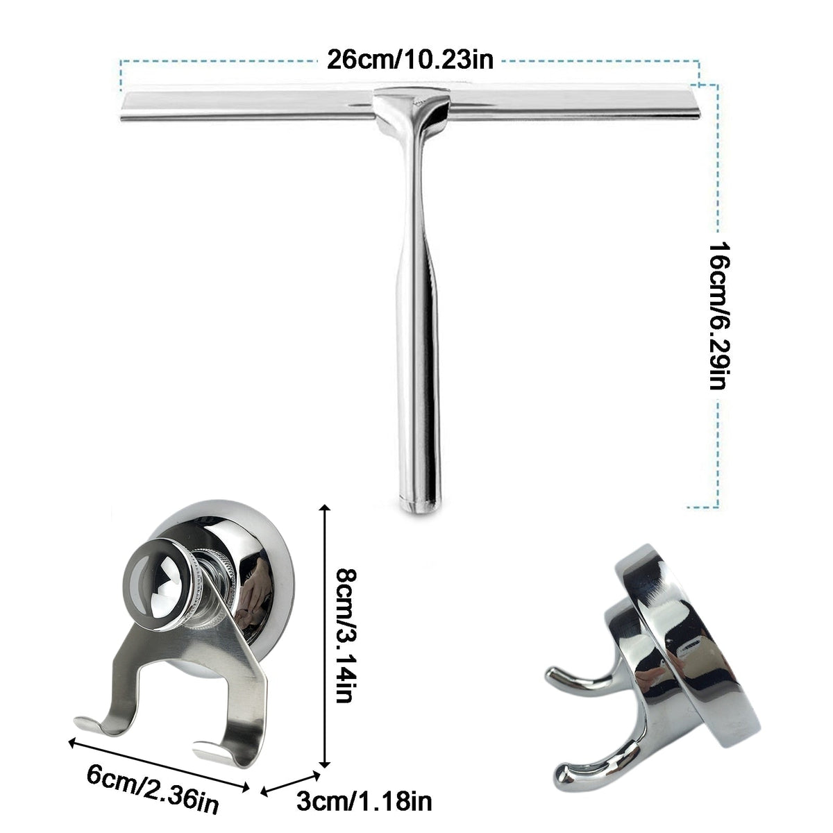Shower Squeegee Stainless Steel Non-Slip Handle & Rubber Blade