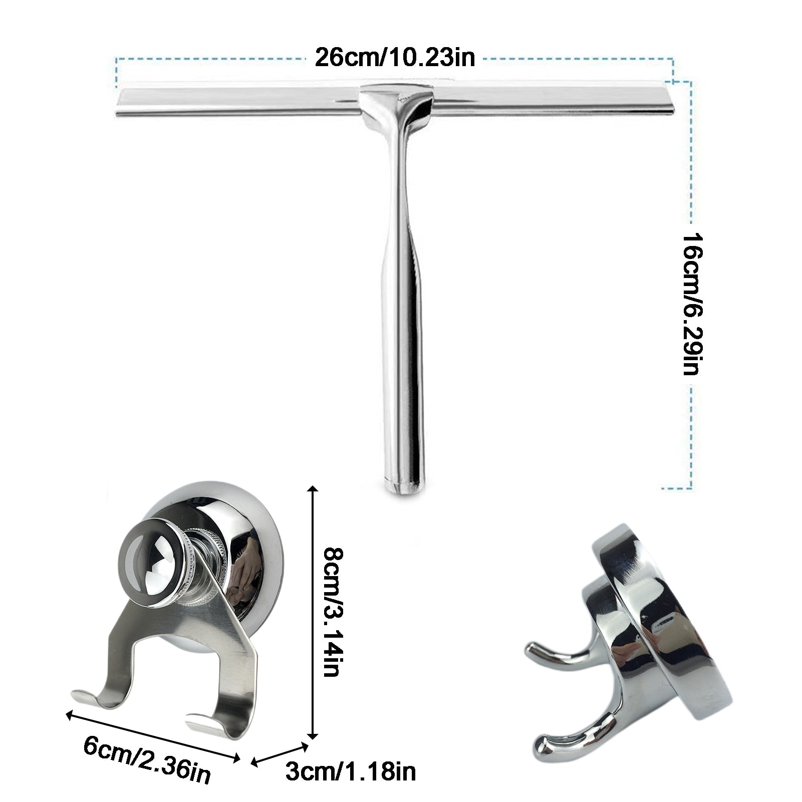 Shower Squeegee Stainless Steel Rubber Blade Suction Cup