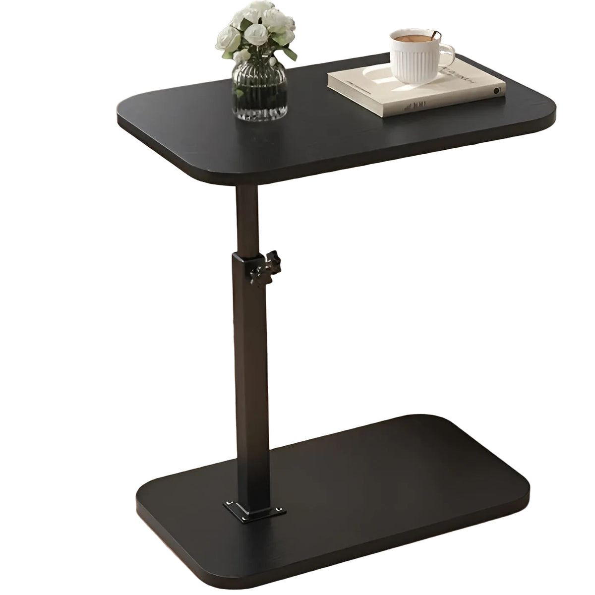 Side Table Adjustable Height Metal Frame & Wood Top