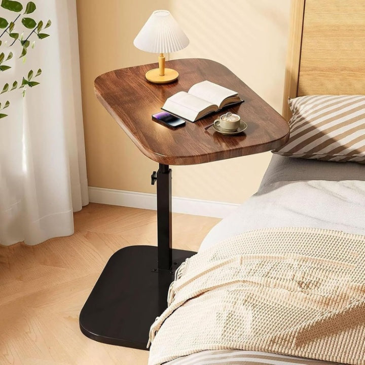 Side Table C-Shape Height-Adjustable Wood Top