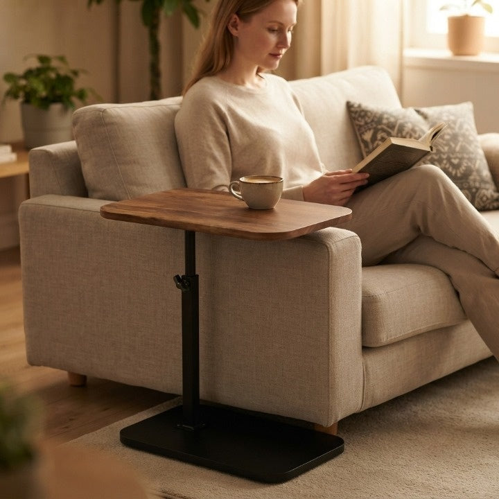 Side Table C-Shape Height-Adjustable Wood Top