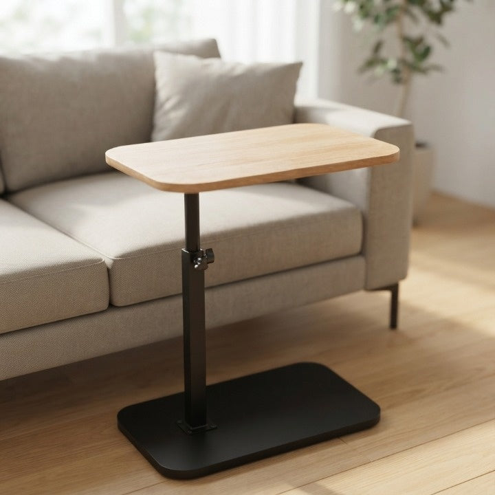 Side Table C-Shape Height-Adjustable Wood Top