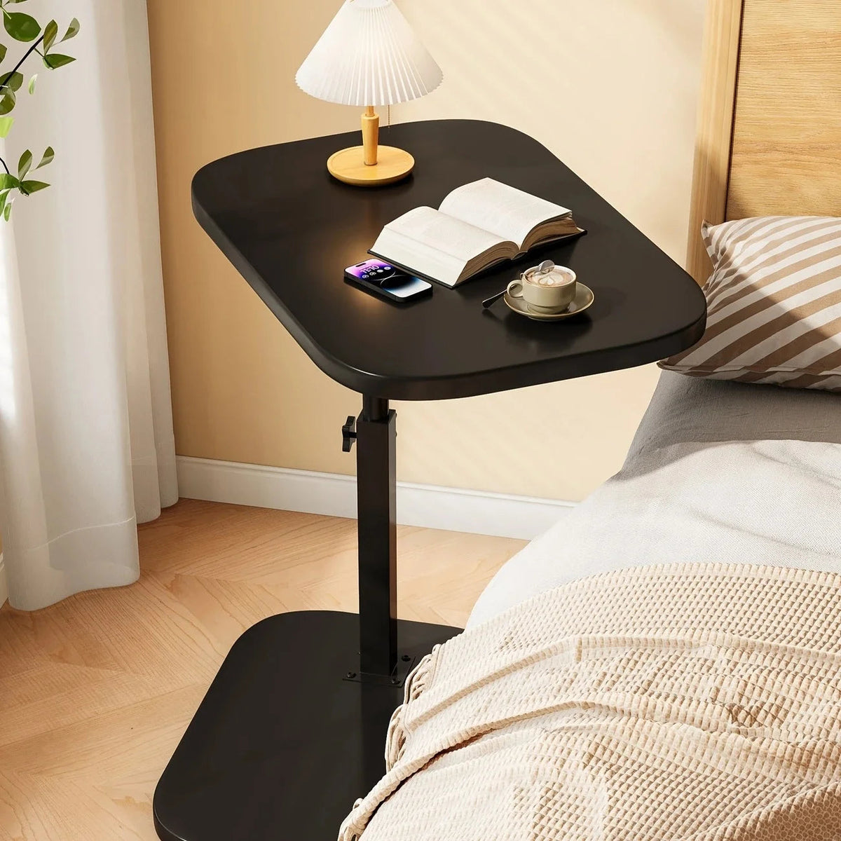 Side Table Height-Adjustable C-Shaped Steel Frame