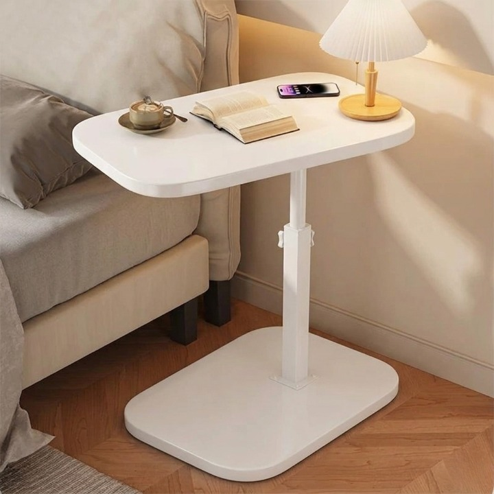 Side Table Height-Adjustable Wood Top & Metal Frame