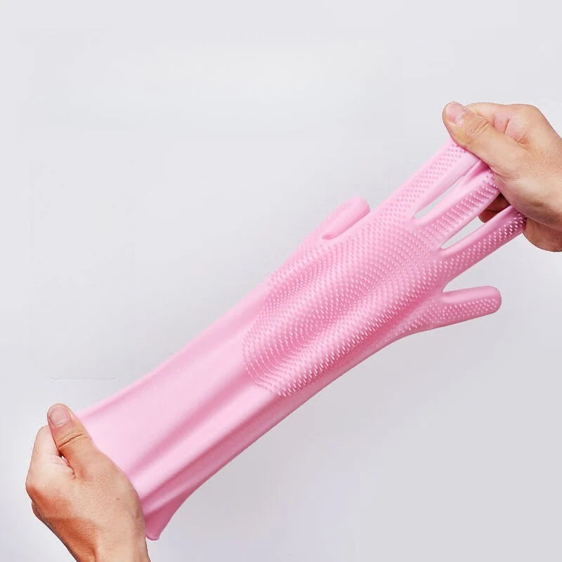 Silicone Dishwashing Gloves Integrated Bristles Heat-Resistant & Non-Slip Grip