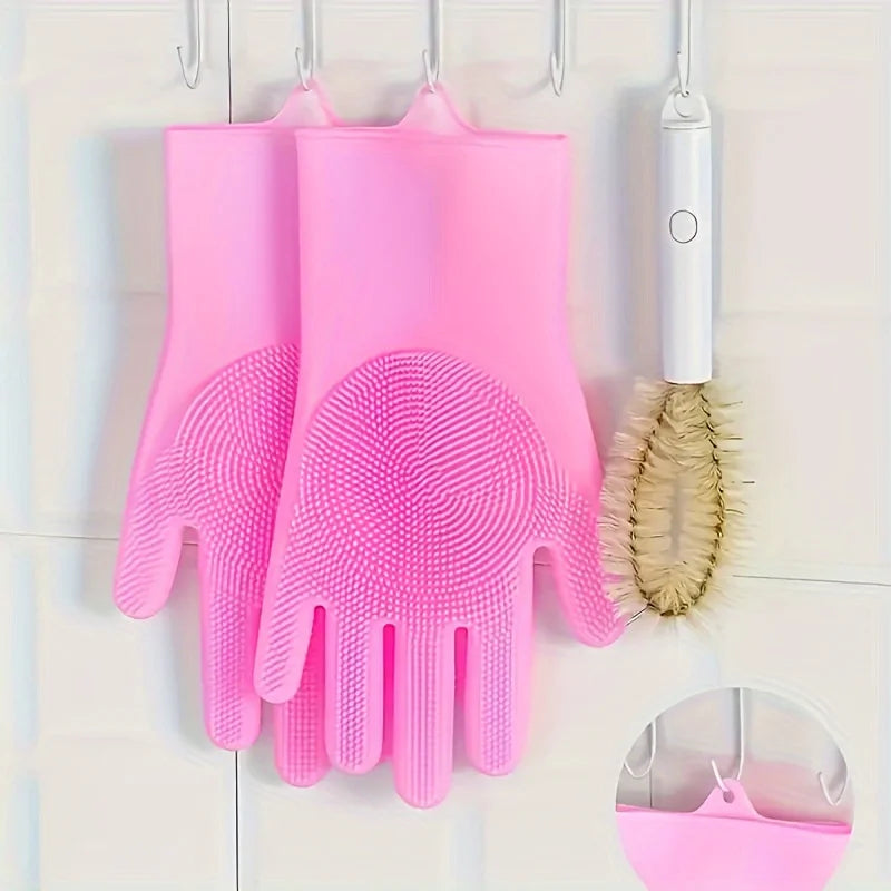 Silicone Dishwashing Gloves Integrated Bristles Heat-Resistant & Non-Slip Grip