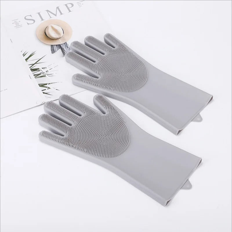 Silicone Dishwashing Gloves Integrated Bristles Heat-Resistant & Non-Slip Grip