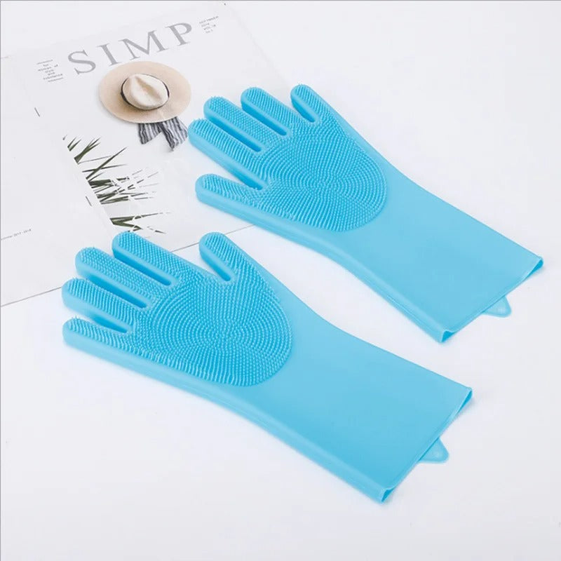 Silicone Dishwashing Gloves Integrated Bristles Heat-Resistant & Non-Slip Grip